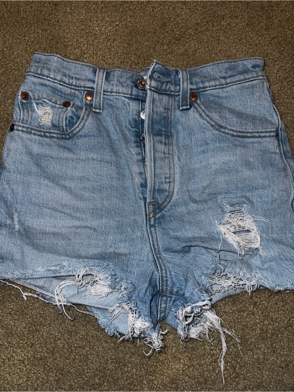 Levi’s Ribcage Shorts 25 High Rise Distressed Cutoff Denim Button Fly